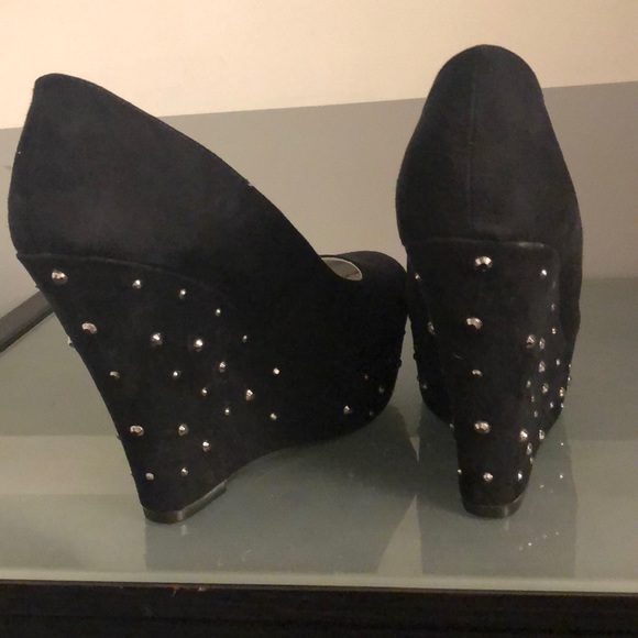 SM New York suede black platforms rhinestones - Picture 2 of 5